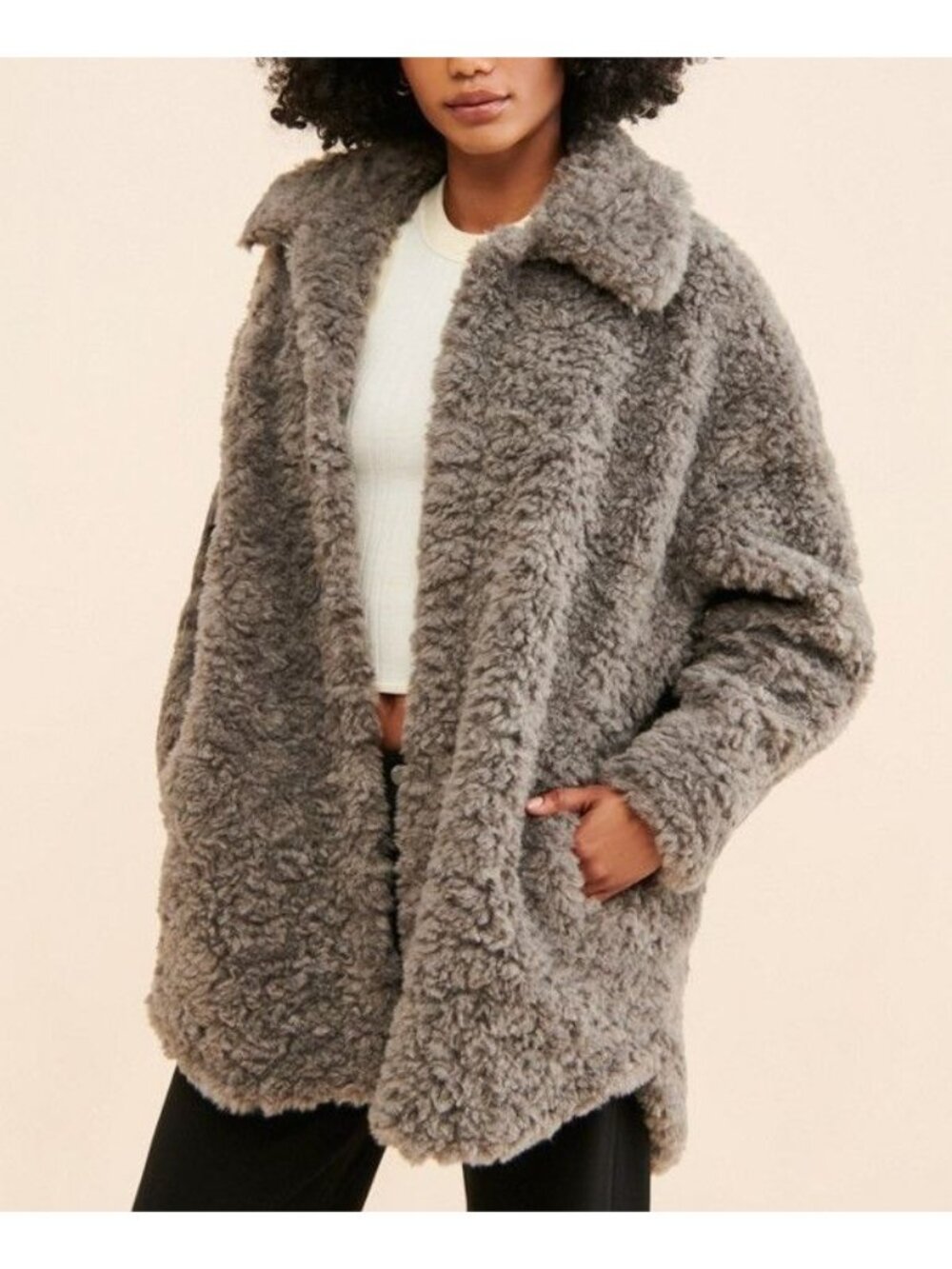 Free People Jakke Amy Fuzzy Shirt Jacket Faux Sherpa Cozy Winter Chic Womens S
